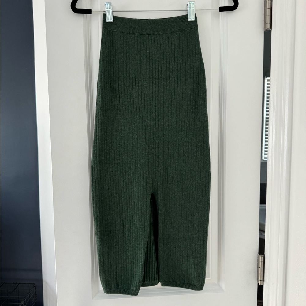 Free People Green Ribbed Midi Sweater Skirt